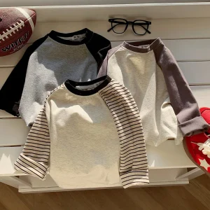 Kids Striped Long Sleeves T-shirt Toddler Girl Loose Bottoming Shirt Boy Baby Casual Tops Fashion Children Cotton Tees