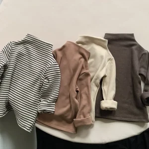 Autumn Winter Children Clothes Korean Style Semi-Turtleneck Long Sleeved Base Shirt Warm Boys Girls Casual Top