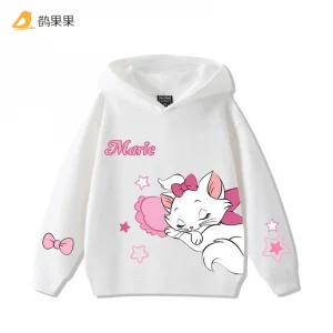 New cute Disney Marie Cat print girls casual fashion hoodie children's fall and winter outdoor sports warm hooded sweatshirt