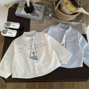 Fashion Baby Girl Boy Cotton Cartoon Print Shirt Tie Infant Toddler Child Shirt Spring Autumn Summer Baby Casual Clothes 1-10Y